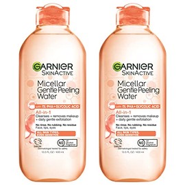 SkinActive Agua micelar exfoliante suave con 1% de PHA y ácido glicólico, exfoliante facial, limpiador facial y desmaquillante, paquete de 2