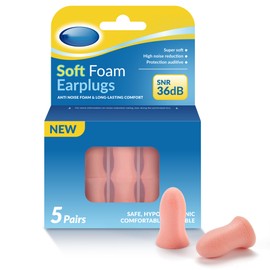 Fioobie Lab-Tested 36dB Foam Ear Plugs, 5-Pack with Case – Reusable Noise Reduction for Sleep, Travel & Focus