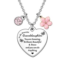 HULALA Granddaughter Necklace Gifts For Women Girls Birthday Christmas Love Heart Crystal Charms Granddaughter Jewellery