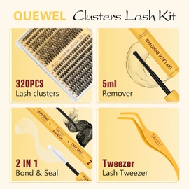 QUEWEL DIY Lash Extension Kit, 320 Pcs Lash Clusters 30D 40D Individual Lashes 9-16mm (Lash Bond Glue Remover Lash Tweezers ZS-30D+40D-kit)