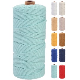 GOHOF Macrame Cord 3mm x 100m Premium Cotton Macrame Rope, 4 Strand Twisted Soft Cotton Cord, One of The Most Perfect Materials for Macrame Art, Cotton String Without Chemicals (Cyan)