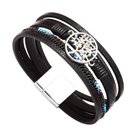 Tree of Life Leather Wrap Bracelet for Women Leather Cuff Bracelet Magnetic Clasp Bracelet Dainty Wristband Bangle Bracelet Jewelry Gift for Mother,Girlfriend,Sister
