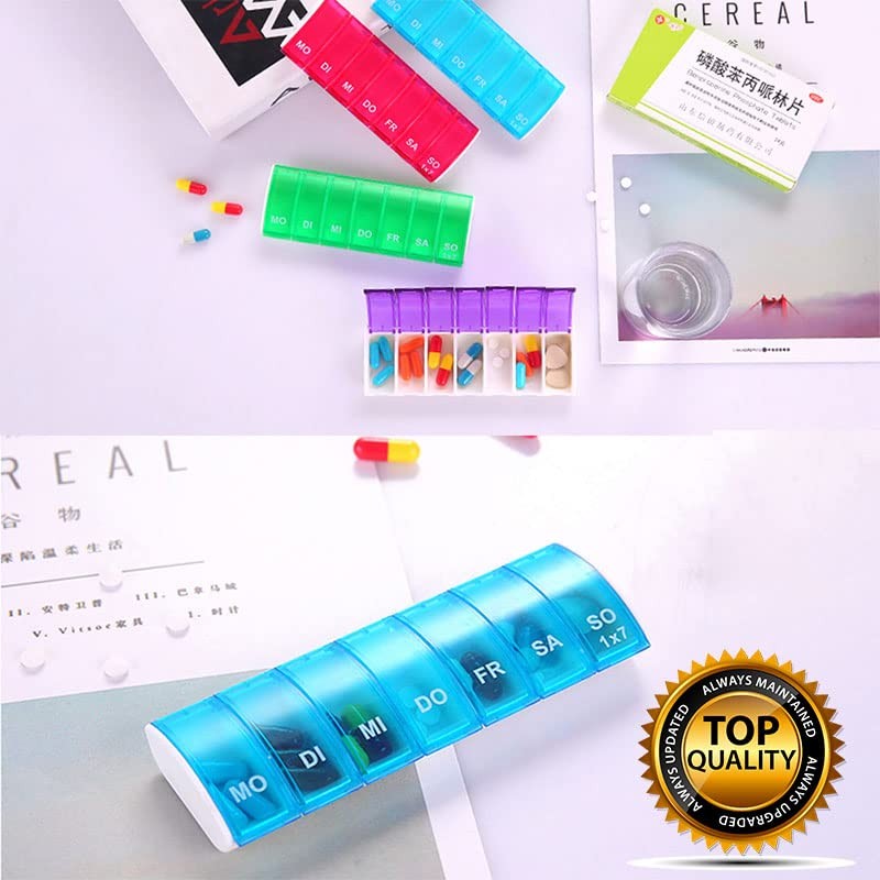 (Purple) Multi-Colored Weekly Pill Storage Container with 7-Grid Design, Ideal