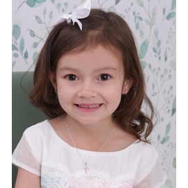 Precious Pieces Girl's or Women's Sterling Silver Pink CZ Cross Necklace for First Holy Communion Gift