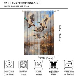 FBMLBRB Brebasf Modern Oil Painting Duck Curtains Rustic Fall Hunting Theme Animal Mallard Duck Window Drapes Blackout Curtains Rods Pocket Curtains 2 Panels 63" L x 21" W