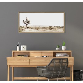 Kate and Laurel Sylvie Lone Joshua Tree Framed Canvas Wall Art by Amy Peterson Art Studio, 18x40 Natural, Decorative Nature Art for Wall