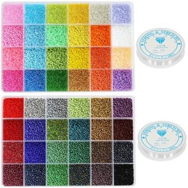 Nowsruiver Size 2mm Glass Seed Beads 48 Colors Total About 38400pcs,12/0 Small Seed Beads Kit Bracelet Beads with 24-Grid Storage Box for Jewelry Making