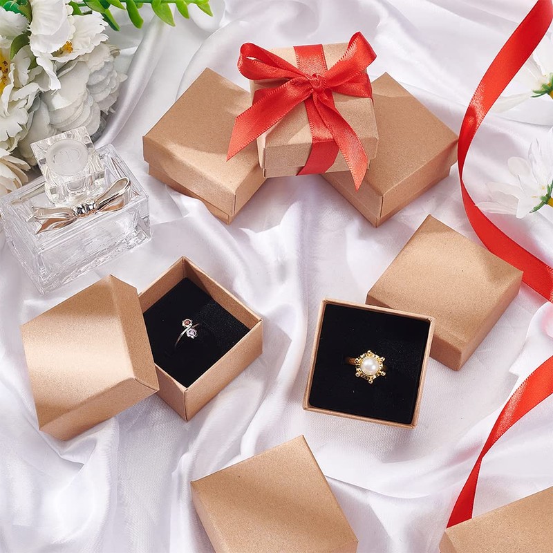 BENECREAT 24 Pack Ring Box 5x5x3cm Kraft Brown Square Cardboard