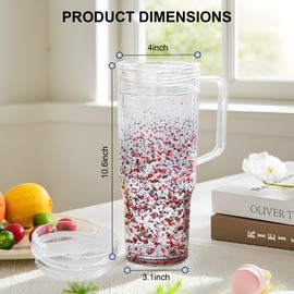 AGH 40 oz Snow Globe Tumbler with Handle,Pre-Drilled Double Wall Vacuum Reusable plastic Water Bottle Travel Mug Cup for Smoothie, Cocktail Beer, Soda, Fruit Juice(2 Pack)