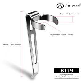 LIGHTFE B119 Flashlight Clip for 11-12 mm Diameter and 3-3.4 mm Slot Width - Stainless Steel Pen Clip for Hat, Pocket, or Bag Use