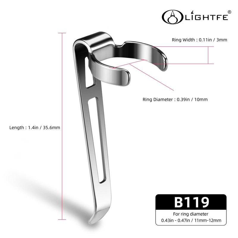 LIGHTFE B119 Flashlight Clip for 11-12 mm Diameter and 3-3.4