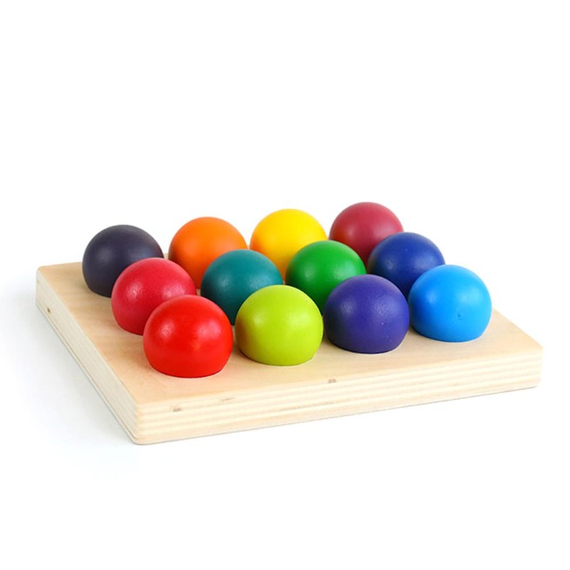 Rainbow Wooden Balls with Tray Wooden Sorting and Matching Game