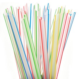 ALINK Extra Wide Fat Boba Straws, 1/2" Jumbo Plastic Striped Smoothie Straws for Bubble Tea, Pack of 100