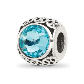 JewelryWeb 9.1mm 925 Sterling Silver Reflections Artisan Oxidized Light Blue Crystal Bead-Bead Charm Pendant Necklace for Women