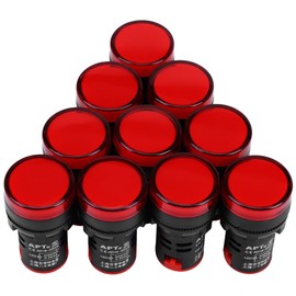 10PCS AC/DC 24V 10W Energy Saving LED Indicator Light 22mm Thread Small Size Light IP65 Electricity Equipments Ships Indication (Red)