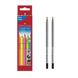 Faber-Castell Jumbo Grip Neon 110994 Colouring Pencils, Pack of 5 (1, Includes 2 Pencils)