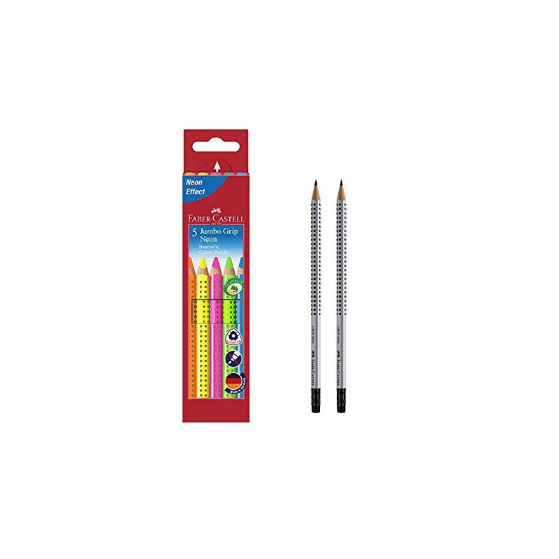 Faber-Castell Jumbo Grip Neon 110994 Colouring Pencils, Pack of 5