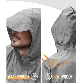 Mens Waterproof Hooded Rain Jacket Lightweight Raincoat for Outdoor Hiking Running Travel