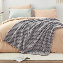 EXQ Home Fleece Throw Blanket for Couch and Bed, 3D Imitation Large Turtle Shell Jacquard Blankets, 380GSM Plush Lightweight Fuzzy Flannel Blanket Suitable for All Seasons (50"×60",Light Grey)