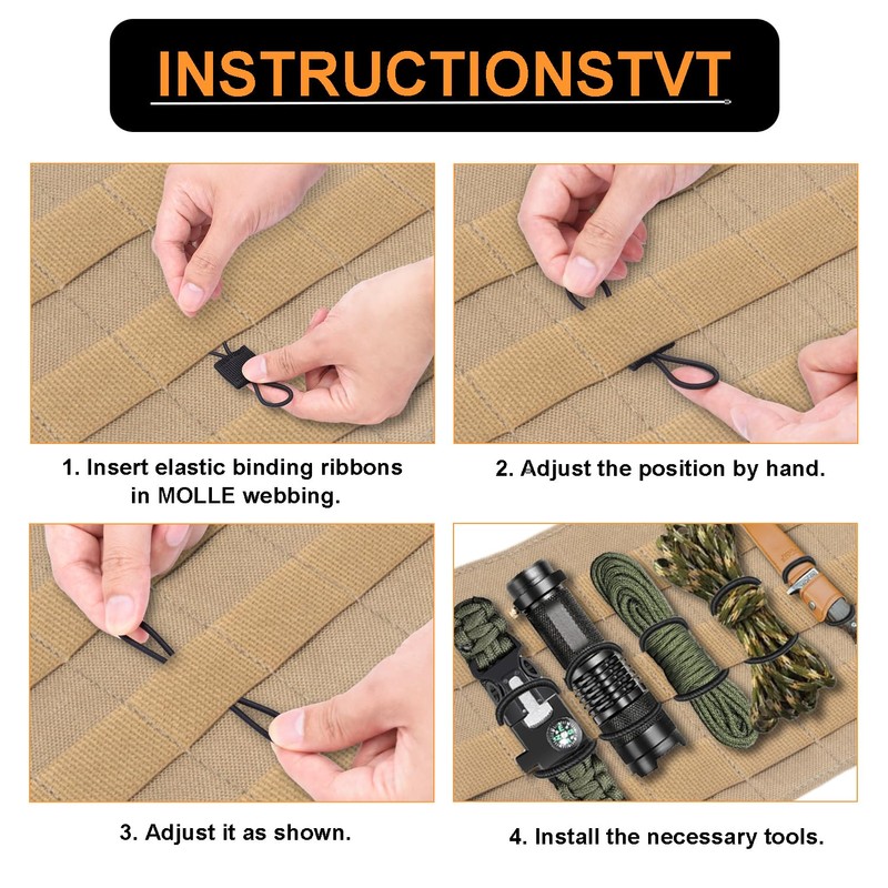 ManTangSun 15PCS Tactical Bag Molle Attachment,3 Sizes Elastic Molle Webbing