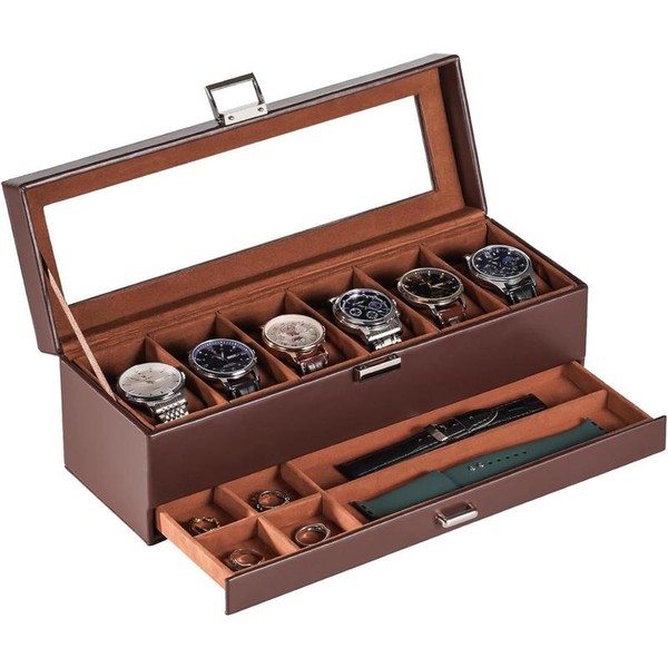 Watch Case for Men, 6 Slot Watch Display Case with