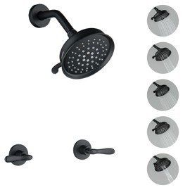 DOUBLUOEG 2 Handle Shower Faucet Set with 5 Setting Rainfall Showerhead Shower Faucet Set 2 Knobs, Matte Black