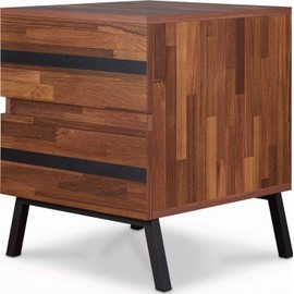Knocbel Contemporary 2-Drawer Nightstand with Metal Legs, Sofa Couch Side End Table for Home Living Room Bedroom, 18" L x 20" W x 23" H (Walnut and Black)