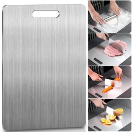 Stainless Steel Cutting Board， Double Sided Cutting Board for Kitchen， Chopping Board,Suitable for Meat, Fruits, Vegetables, Bread, and Baking，Food Grade，Scratch-resistant，Easy To Clean (Medium)