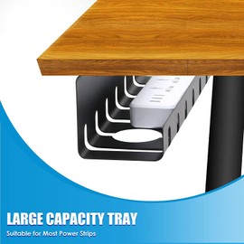 2 Pack Steel Cable Management Tray, 17" No Drill/Drill Computer Wire Organizer, Desk Cord Holder Under Desk, Power Strip Organizer, Fixed Cable Tray for Gaming, iMac, Home Office