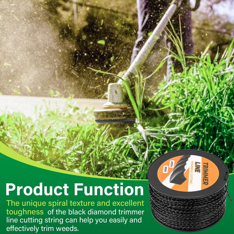 885ft 0.095" Black Diamond Trimmer Line Cutting String Replacement for