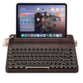 YUNZII QL75 Wireless Typewriter Hot Swap Retro Mechanical Keyboard,Punk Round Keycaps,RGB Backlit QMK/VIA Programmable, Multi-Device Keyboard with 2.4GHz/Type-C/BT5.0 (Wood, Cocoa Cream V2 Switch)