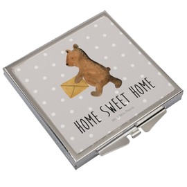 Mr. & Mrs. Panda Handtaschenspiegel quadratisch Bär Zuhause - Geschenk, Bär Zuhause Einzugsgeschenk Einzug Neues Haus Neue Adresse Umzug Umziehen,