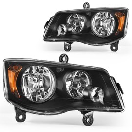DWVO Headlights Assembly Compatible with 2011-2020 Dodge Grand Caravan 2008 2009 2010 2011 2012 2013 2014 2015 2016 Chrysler Town & Country Black Housing Amber Reflector
