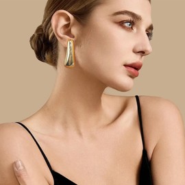 CyxenNova Big/Large Drop Earring For Women, Chunky Gold Statement Earrings Lightweight Waterdrop Teardrop Dangle Earrings Trendy Jewelry Gift, Yellow Gold, No Gemstone