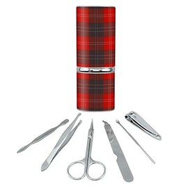 Plaid Red Gray Grey Pattern Stainless Steel Manicure Pedicure Grooming Beauty Care Travel Kit