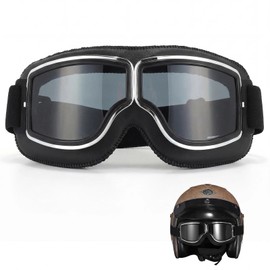 Eulihent Occhiali Motocross Occhiali Moto Vintage Occhiale da Moto in Pelle PU Motocross Occhiale da Moto Retro per Uomo Donna (Nero)