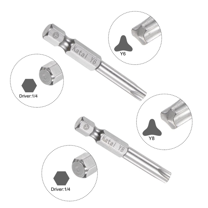 sourcing map Y4-Y8 Tri-Point Screwdriver Bit Set 1/4" Hex Shank