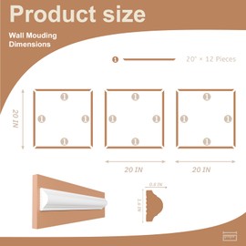 PALMPOP Peel and Stick Wall Molding Kit of 3 Frames,Premade Accent Wainscoting Panels, Ready to Molding Trim for Living Room Bedroom Corridor Home Interior Wall Panel Decor (20x20in)