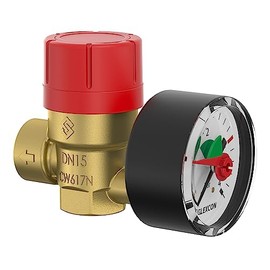 Flamco Prescomano 27683 Safety Valve with Pressure Gauge - Pressure Relief Valve, Pressure Reducer - Rp1/2" x Rp1/2" 3.0 Bar