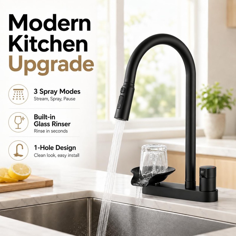 Swiwikai Kitchen Faucet with Pull Down Sprayer & Glass Rinser,