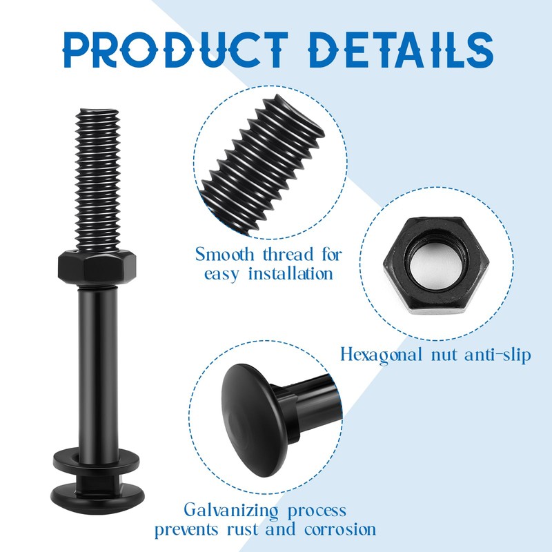 Zonon 12 Sets 1/2 x 4 Inch Black Carriage Bolt