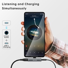 Teleadapt USB C to 3.5mm Headphone Audio and Charger Adapter, 2-in-1 USB Type-C Hi-Res Audio Adapter with PD 60W Fast Charging for Stereo, Hi-Res DAC, Compatible with Galaxy S20/ NoteS20, Pixel 2/3