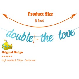 Starsgarden Blue Glitter Double The Love Banner, Twins Baby Shower Birthday Party Decorations Supplies, Oh Babies Bunting Sign for Boys Girls(Blue Twins)