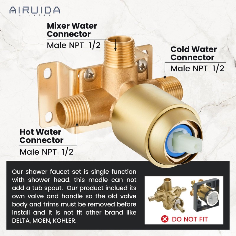 Airuida Single Function Shower Trim Kit Shower Faucet Set Wall