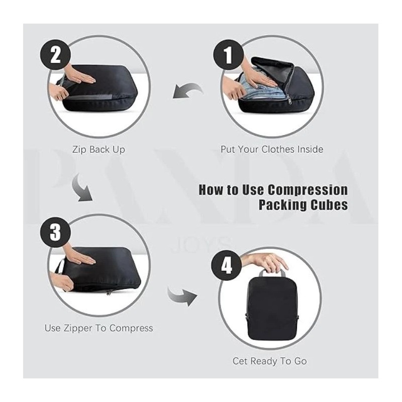 PANDA JOYS 4‑Piece Compression Packing Cubes Set –Expandable Travel Organizers
