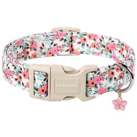 DOGWONG Flower Cotton Dog Collar, Spring Summer Cute Pink Dog Collar Durable Soft Fabric Pet Dog Collars Female Girl Necklace for Small Medium Large Dogs