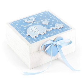 Mousehouse Gifts - Wooden Memory Chest for Babies - Blue Elephant