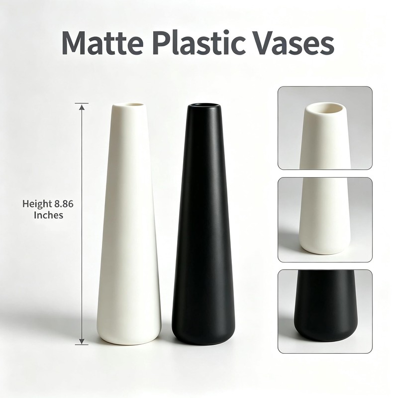 2‑Pack Shatter‑Resistant Vase Set with Natural Dried Flowers, Black and
