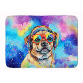 Caroline's Treasures Pug Hippie Dawg Memory Foam Kitchen Mat Machine Washable Anti-Fatigue Mat Cushion Comfort Bath Mat or Kitchen Rug