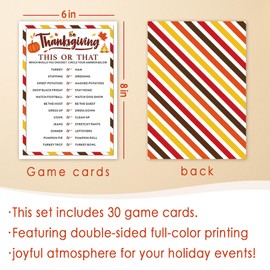 JCVUK Thanksgiving Party Icebreaker Games Cards - Thanksgiving This or That Game Cards for 30 Guests, Turkey Dinner Party Activity for Teens Adults Party Favor and Supplies, 5 x 7 inches
